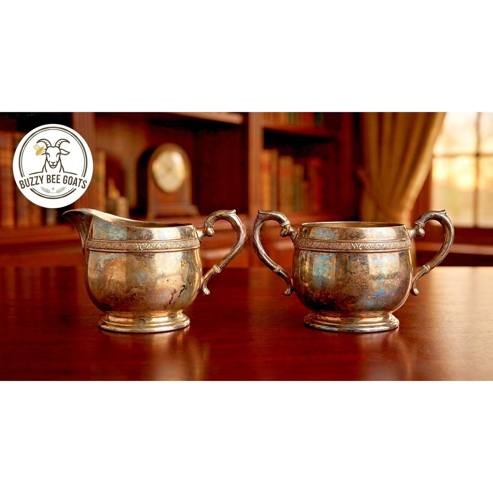Silver-Plated Creamer and Sugar Bowl Set Model 7310 Vintage Tableware